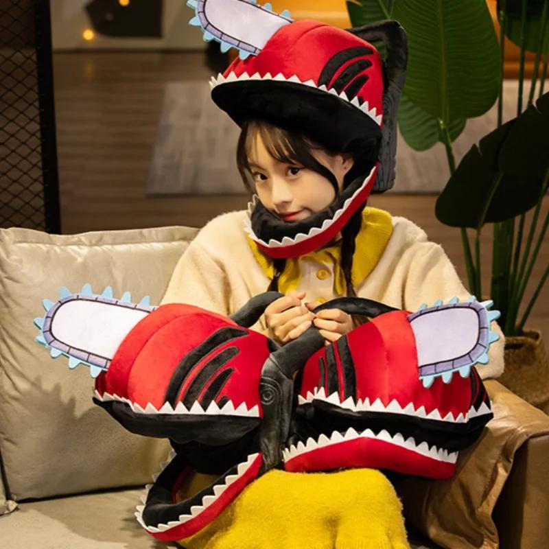 Плюшевая подушка Человек-бензопила Милая аниме маска Мягкая набивная кукла Головной убор Дэнджи Косплей реквизит Мягкая декоративная подушка Кепки На заказ