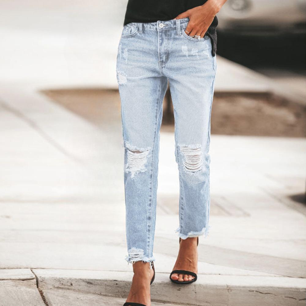 IHUASU Летние джинсовые брюки с дырками, женские повседневные брюки