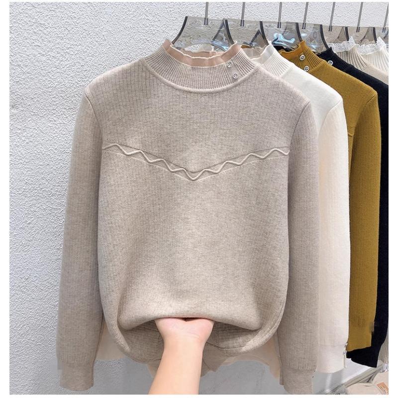 Женский свитер Осень/Зима Плюшевый Теплый Свитер Стильный Повседневный Полувысокий Воротник Вязаный Свитер