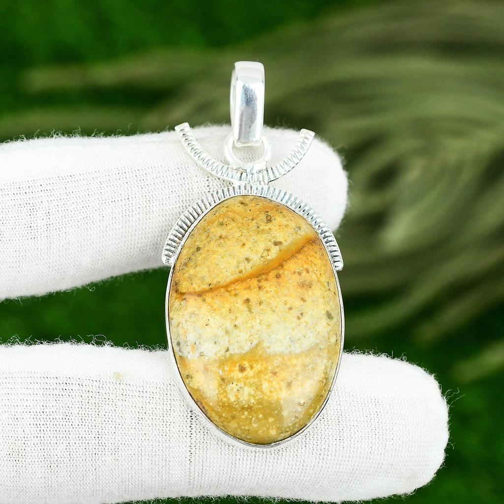 Oval Picture Jasper Gemstone 925 Silver Birthday Daughter Wedding Bezel Pendant