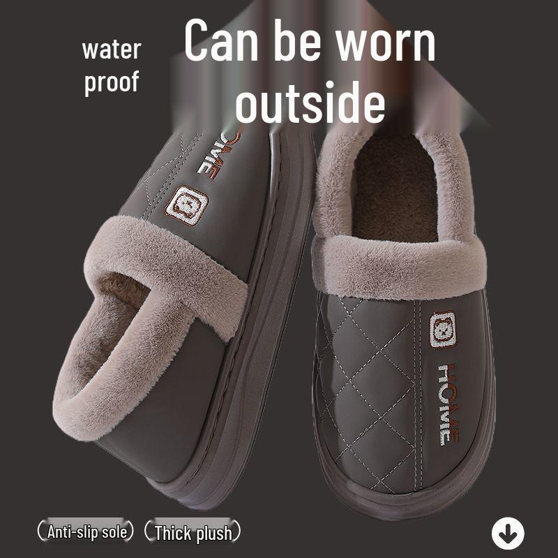 Зимние водонепроницаемые хлопковые тапочки 2025 года: Обувь для помещений и улицы с толстой подошвой, нескользящая, закрывающая пятку, для мужчин и женщин