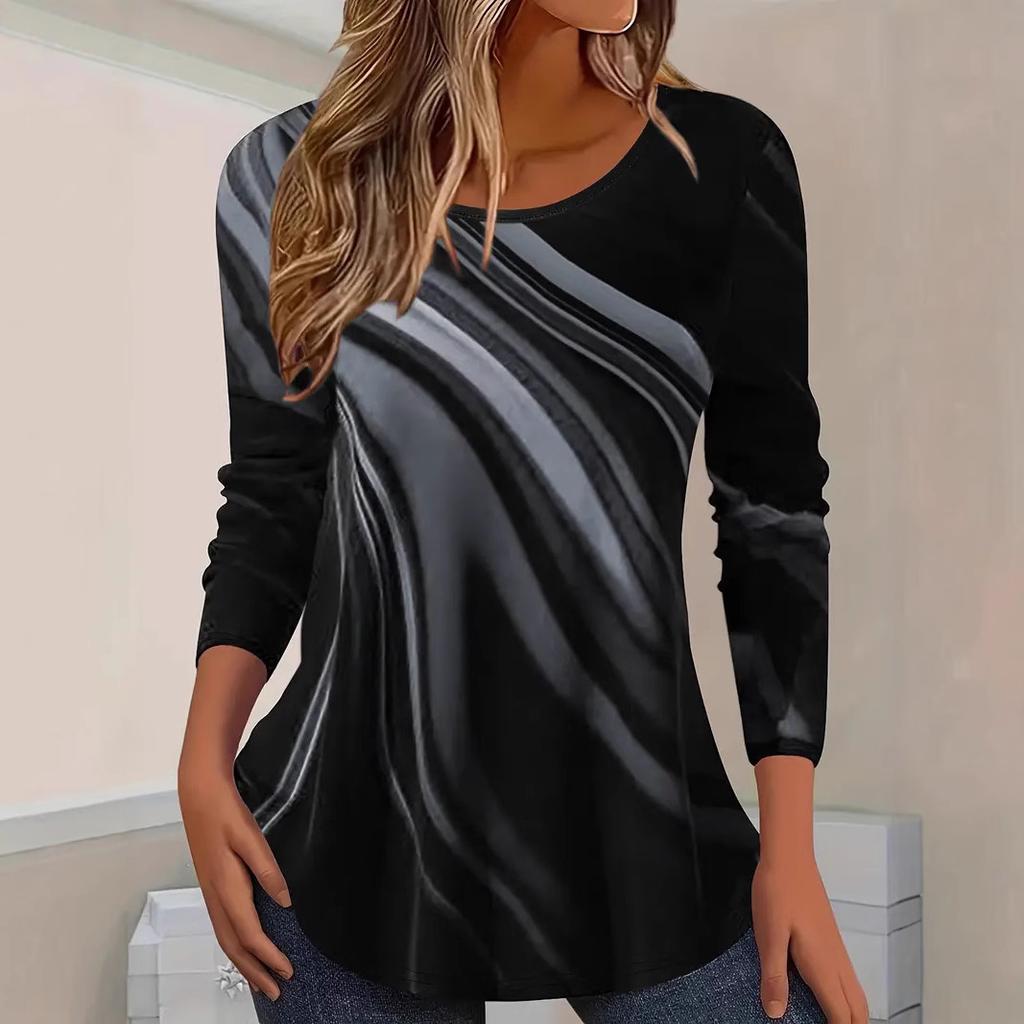 Fashionable Loose Casual Versatile Top Colorful Long Sleeved Round Neck Women's T-shirts