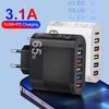 3.1A 5Ports USB Charger PD Charging Adapter For Xiaomi iPhone 16 15 Samsung Mobile Phone Quick Charge QC 3.0 Type C Fast Charger