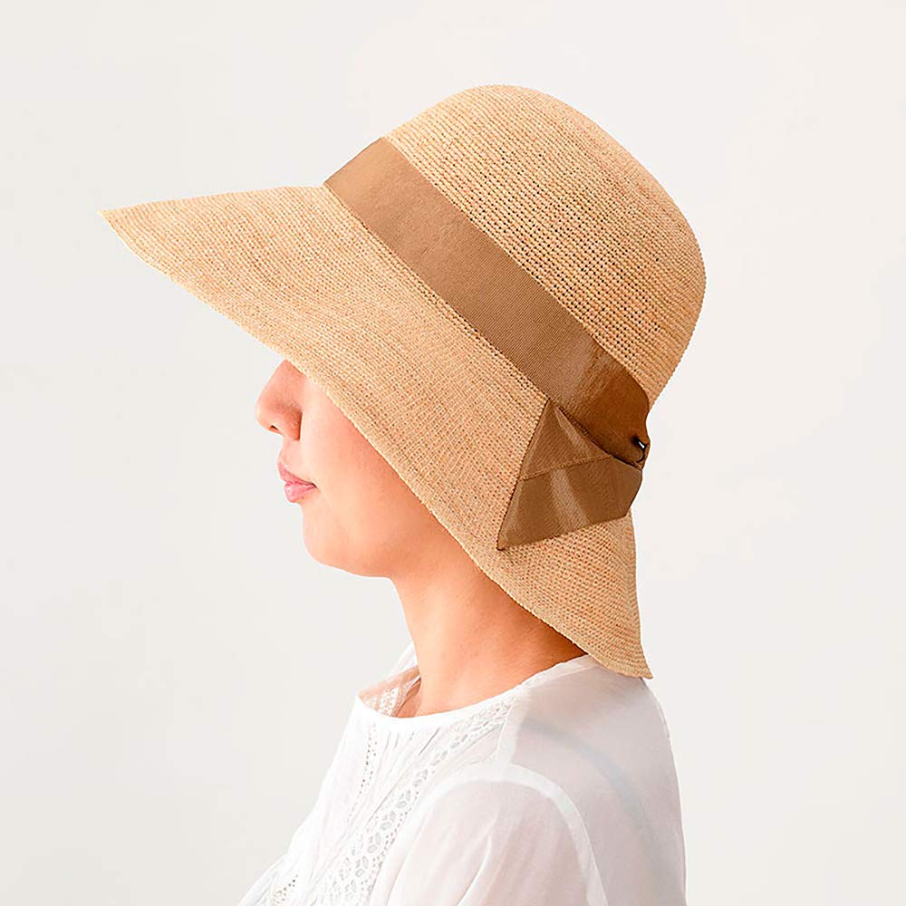 Шляпа UKH091 Fiona Raffia Wide Brim Ribbon Capelin Raffia Hat Женская Простая Натуральная Солнцезащитная УФ-Защита Размер (Магазин Танака) Женский (M (57,5 см),
