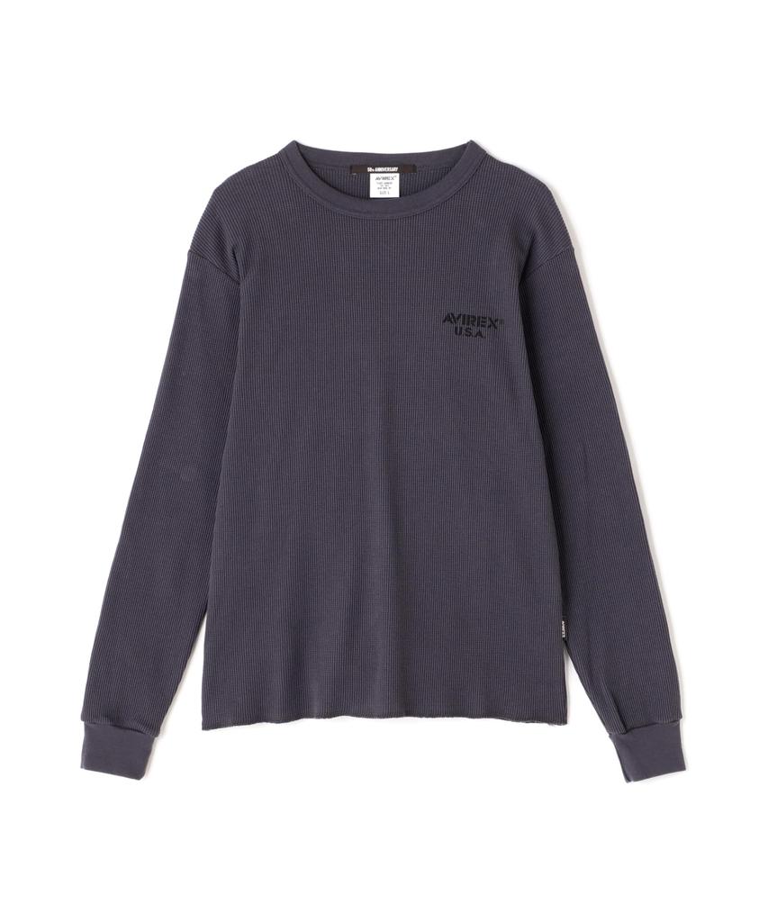 AVIREX MINI WAFFLE Long Sleeve Size T-SHIRT, Men's T-Shirt, M, 410, Charcoal, 783-5130015