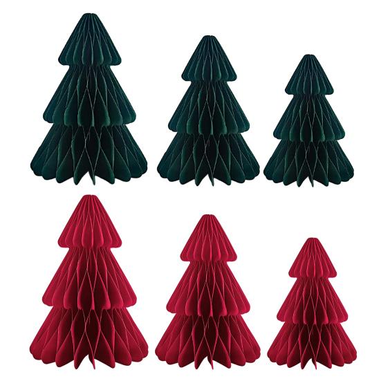 3 Pcs Paper Christmas Tree 3D Honeycomb Tree Tabletop Centerpiece for Holiday Fireplace Mantel Table Decor