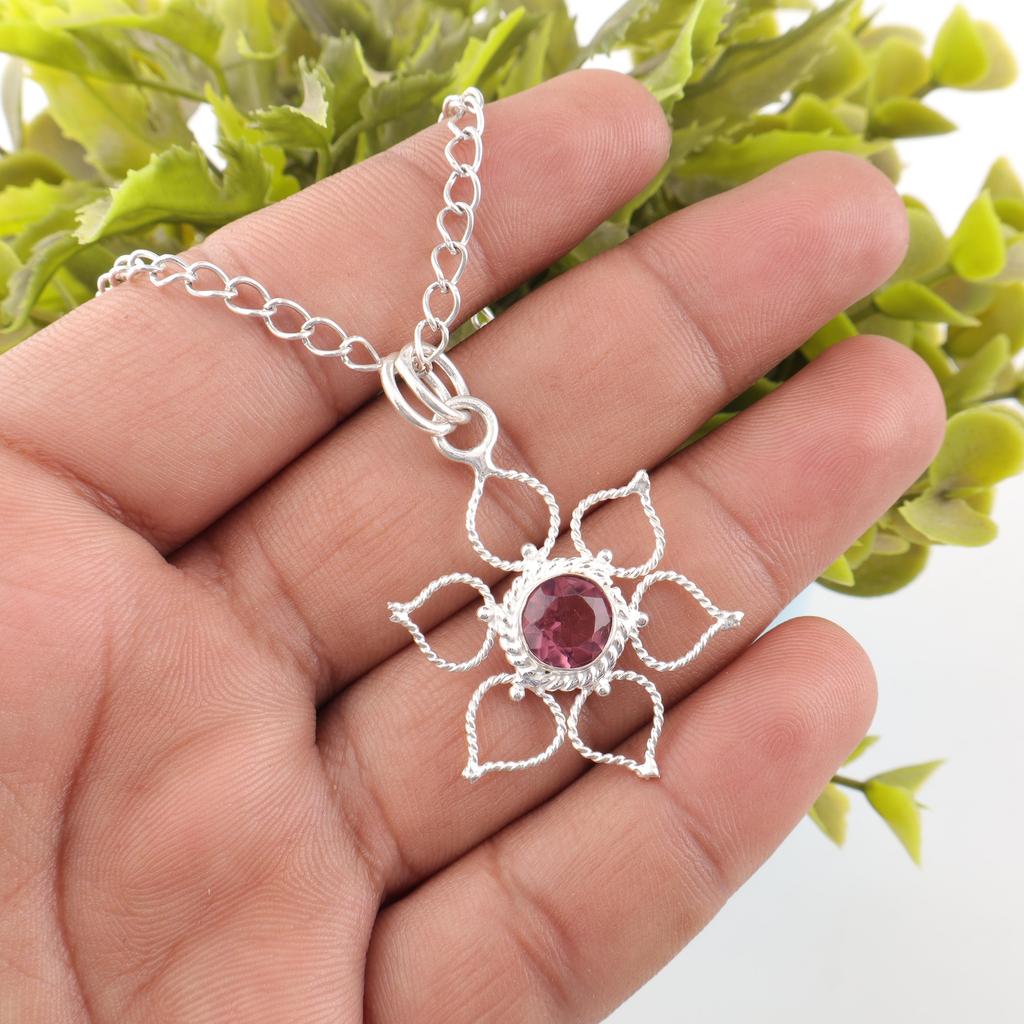 Rhodolite Gemstone Jewelry, Handmade Silver Pendant, 925 Solid Sterling Silver Pendant For Mother's Gift