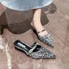 Pointed Thick Heel Bag Head Half Slippers French Fashionable Outer Wear Muller Shoes Sequined Single Shoes Women's Spring and Autumn 2025 New Models
