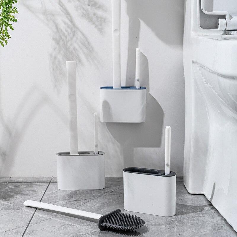 Wall Hanging TPR Toilet Brush with Holder Set Toilet Bowl Brush Wall Toilet Wand with Quick-Drying Holder Cleaning Brush