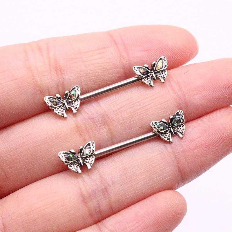 1 Pair Butterfly Nipple Barbell 14g Crystal Nipple Piercing Nipple Jewelry Heart Nipple Ring Bar Stainless Steel Body Piercing for Women