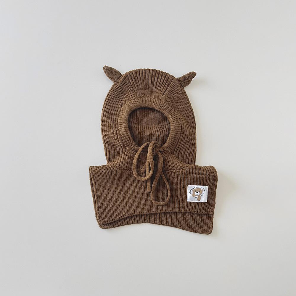 Комплект 2 в 1: детская шапка-шарф, зимний набор, шапка-бини с ушками для малышей, грелка для шеи, вязаная балаклава для мальчика, девочки, теплый зимний аксессуар