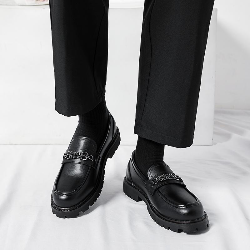 Black Thick Soled Men's Loafers Trendy New Minimalist Style Wedding Party Outdoor Street Walking Dating Adult Shoes Plus Size-46