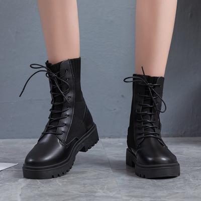 Осенняя и зимняя обувь Вязаные удобные стеганые мотоциклетные ботинки Летающие эластичные женские ботинки на шнуровке