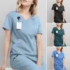 Women Simple Uniform V-Neck Short Sleeve Pockets Blouse Solid Color Loose Fit Nurse Pullover Tops Workwear