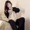 Korean Smiley Face Long-Sleeve Pajama Set: Minimalist Women's Spring & Autumn Two-Piece Homewear