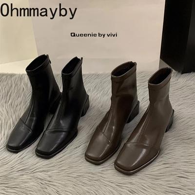 Мода весна осень женские ботильоны мода мягкие кожаные женские низкие каблуки короткие ботильоны элегантные молнии сзади женская обувь