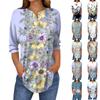Женская свободная футболка с воротником на пуговицах и винтажным цветочным принтом, рукав три четверти