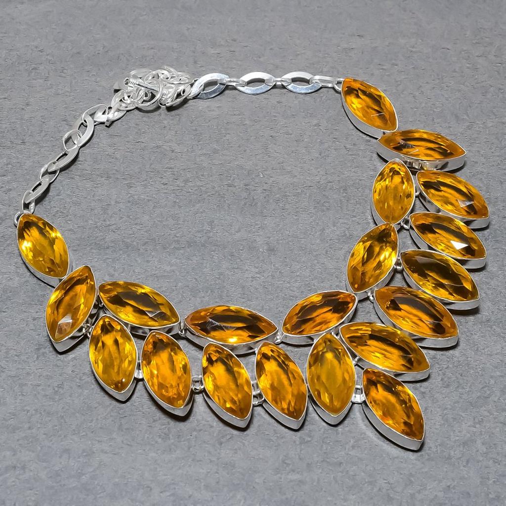Lab Created Citrine Necklace 18" Adjustable Chain Marquise Cut Gemstone Jewelry