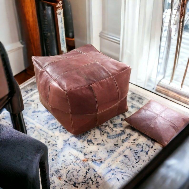 Amazing Square Ottoman Pouffe, Moroccan Leather Pouf, Square Pouf, Ottoman Square Pouf, Pouf Footstool