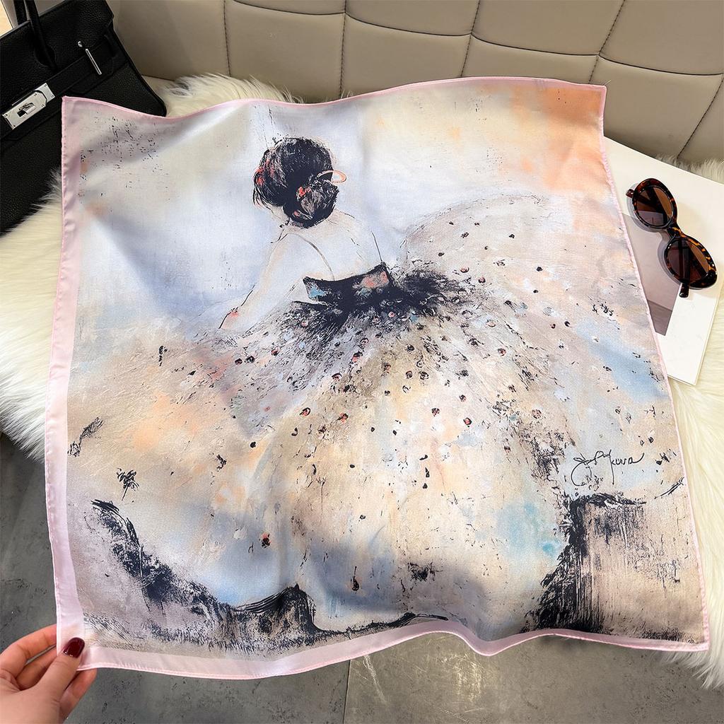 2026 New Square Scarf For Women Artistic Portrait Scarves Bandanas Fashion Hijab Neckerchief For Beach Elegant Shawl Wraps