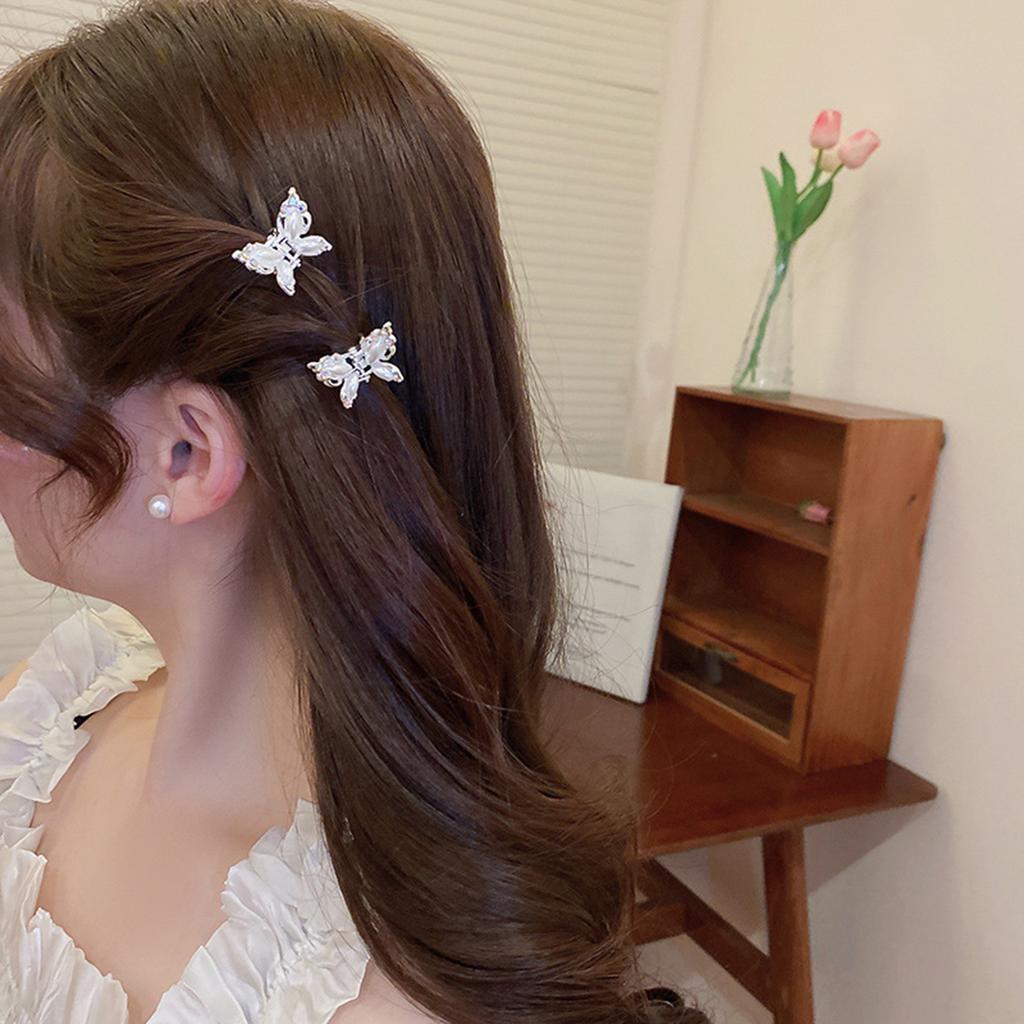 HH3662 Rhinestone Pearl Butterfly Small Hair Clip Alloy Elegant Design For Women Girls