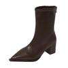 High Heel Coarse Heel Pointed Small Ankle Boots Women's Shoes 2025 Summer Brown Absolute Foreign Martin Boots Skinny Short Boots