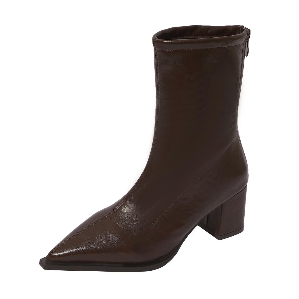 High Heel Coarse Heel Pointed Small Ankle Boots Women's Shoes 2025 Summer Brown Absolute Foreign Martin Boots Skinny Short Boots