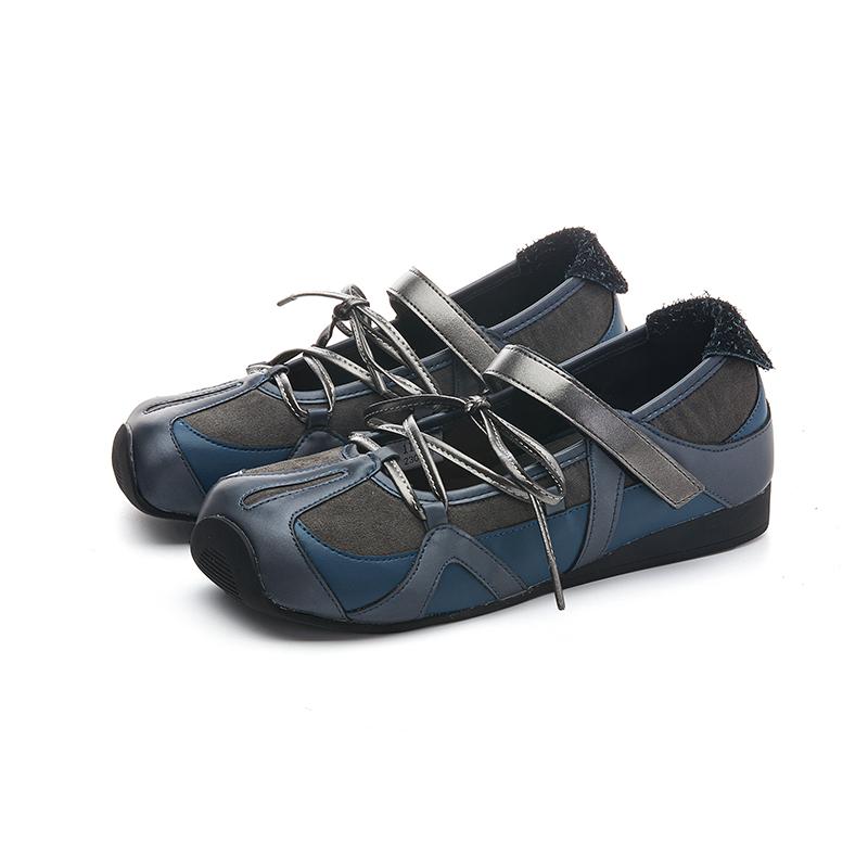 Мода 2025 Новые женские туфли Мэри Джейн на плоской подошве Нескользящие балетки на шнуровке для женщин Большой размер Квадратный носок Женская обувь