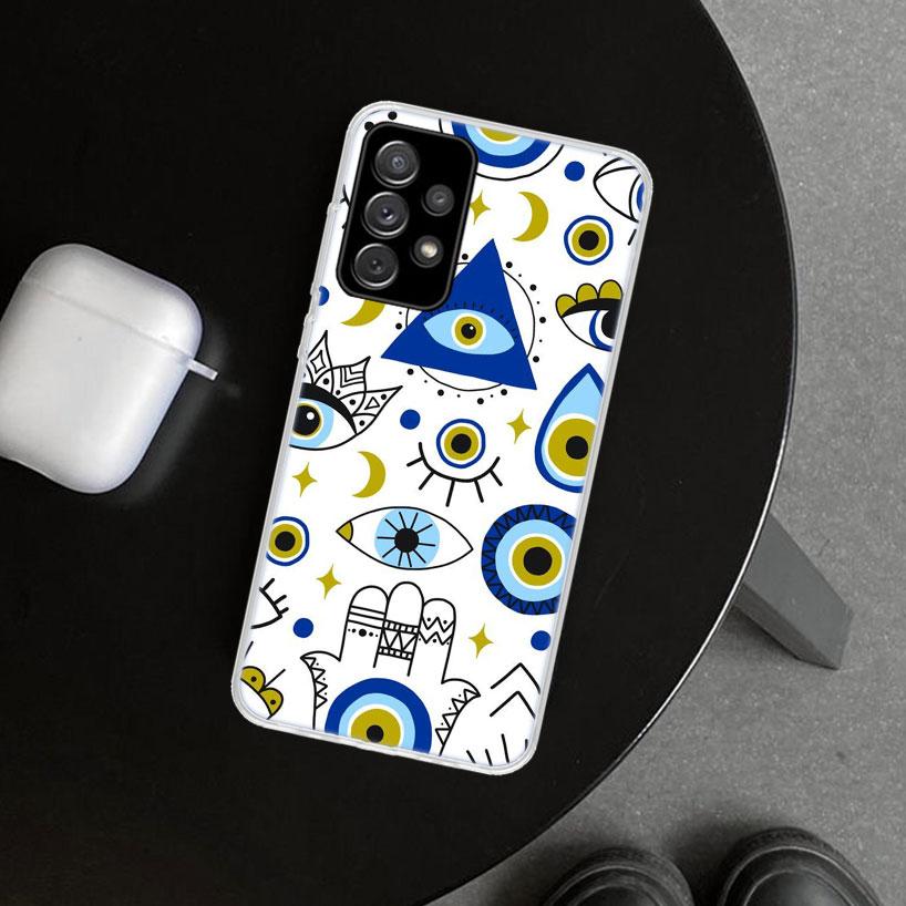 Счастливый Синий Сглаз Чехол для Телефона для Samsung Galaxy A12 A22 A32 A52 A72 A02S A51 A50S A31 A20S A10S Note 20 Ultra 10 Plus Ga