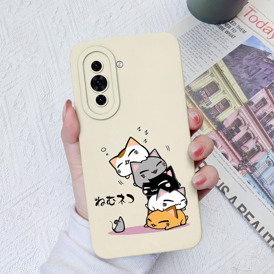 Чехол для телефона Huawei Nova 4E 5T 6 7 8 9 10 SE 11 Pro P30 P40 Lite, мягкий матовый жидкий силиконовый чехол, милый модный противоударный чехол с котом для Huawei, бампер