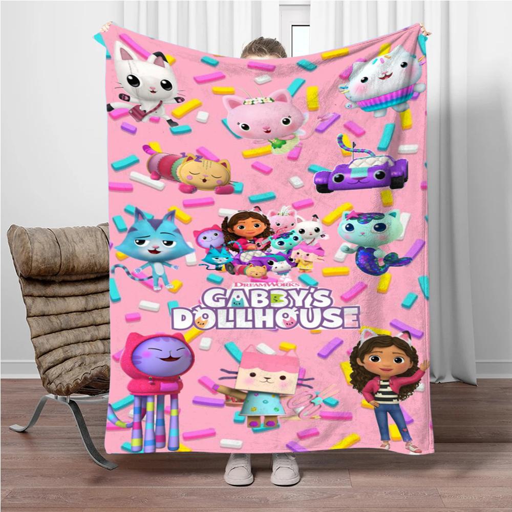 Cartoon G-Gabbys-Dollhouse Soft Flannel Blankets Keep Warm Throw Blanket Comfortable Blanket for Picnic Beds Sofa Home Bedroom