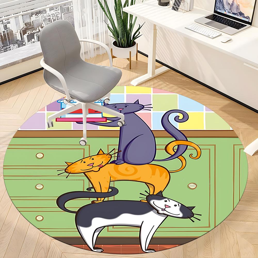 1pc Cat Party Office Round Area Rug, Indoor Mat Suitable ForOffice, Under Office Chairs Bedroom Living Room Home Decor, Room Deco q130