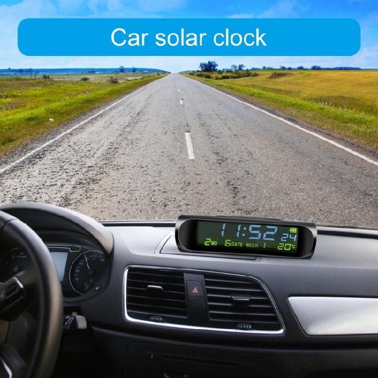 Solar LCD Car Digital Clock With Date Week Time Inner Temperature Display Solar Charging Car Clock