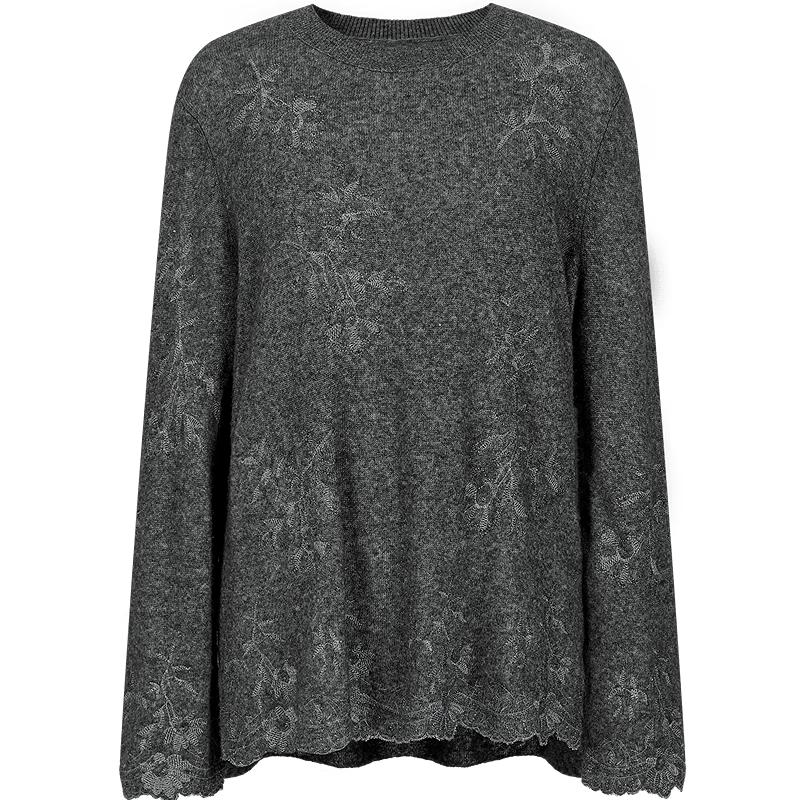 Women's Jiu Zi Anna Kou Wool Lyocell Camellia Embroidered Knit Sweater