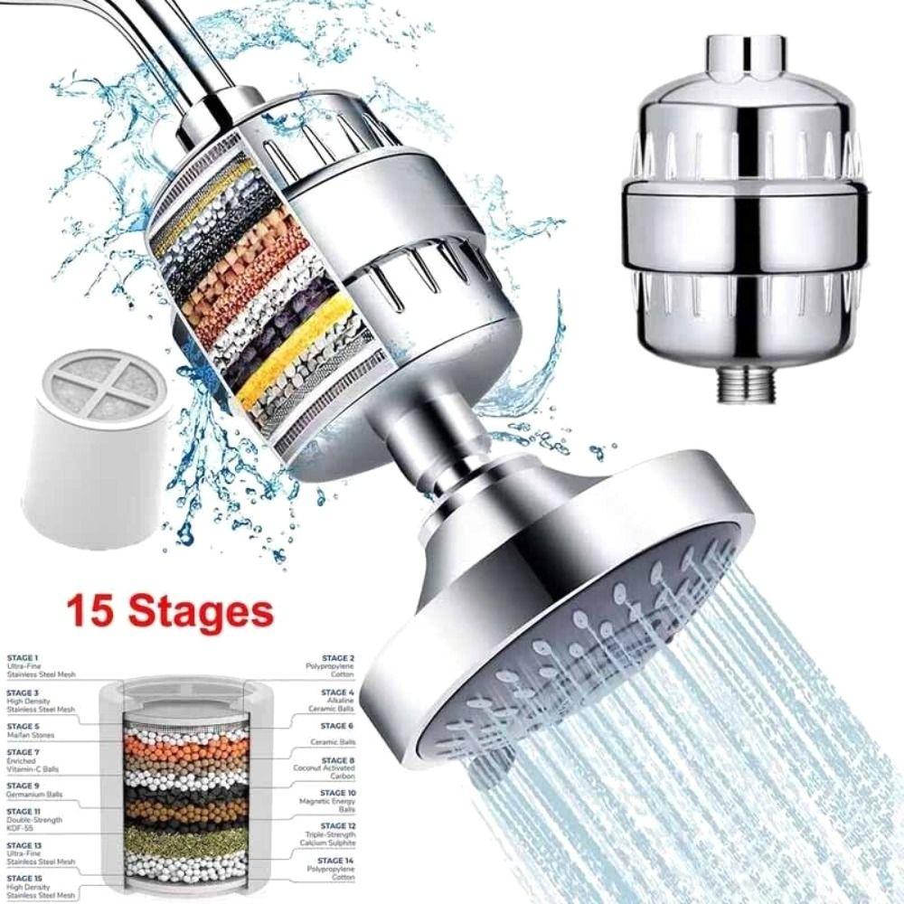 Removal Bathroom Activated Carbon Hard Water Purification Softener 15 Stages Shower Head Filter