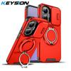 KEYSION Чехол-подставка с кольцом 360° для телефона Xiaomi POCO F7 со сдвижной защитой камеры, магнитная противоударная накладка для Redmi Turbo 4 Pro
