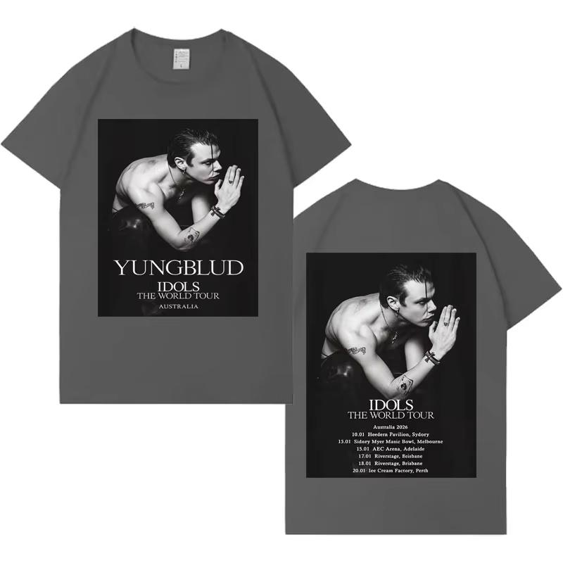 Рэпер Yungblud Мировой тур 2026 Весна лето Печать Короткий рукав Топ Мужской Женский Готический Поп-музыка Круглый вырез Уютный Повседневный Футболка