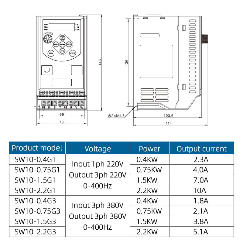 220VAC Variable Frequency Drive 0.75/1.5/2.2KW VFD input 1PH 220V Motor Speed Controller 3Phase 220V motor frequency inverter