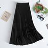Women Midi Skirt Elastic High Waist Satin Pleated Skirt Solid Color Long Skirt Work Leisure Daily Wear