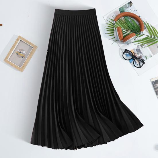 Женская юбка миди, эластичная атласная плиссированная юбка с высокой талией, однотонная длинная юбка для работы, отдыха, повседневной носки