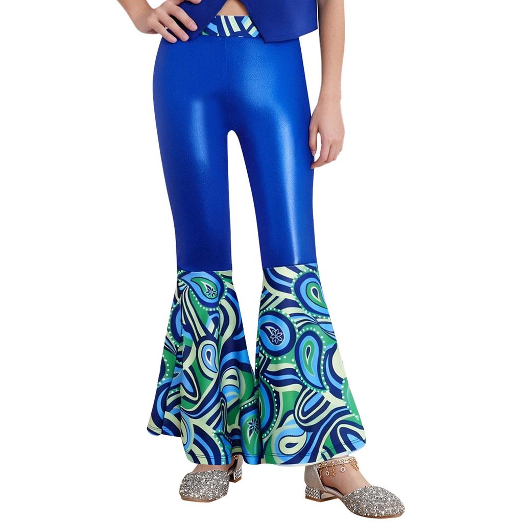 Girls Disco Costume Patchwork Printed Pants Shiny Metallic Elastic Waistbell Bottom Design Role Playing Parties