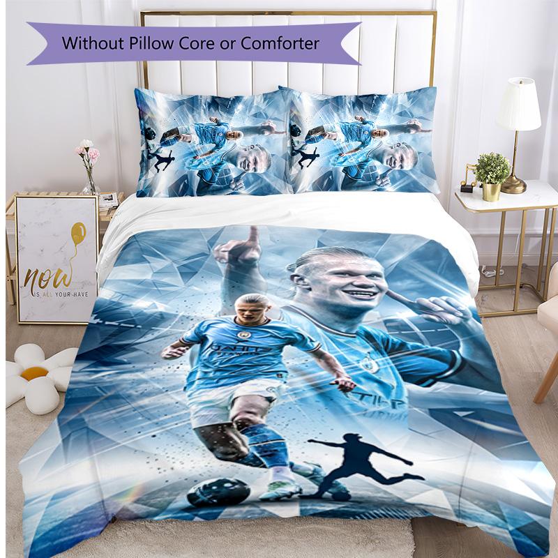 Erling Haaland Printed 3PCS Bedding Set Breathable Duvet Cover with Pillowcases Decorative Bed Linen for Bedroom Home