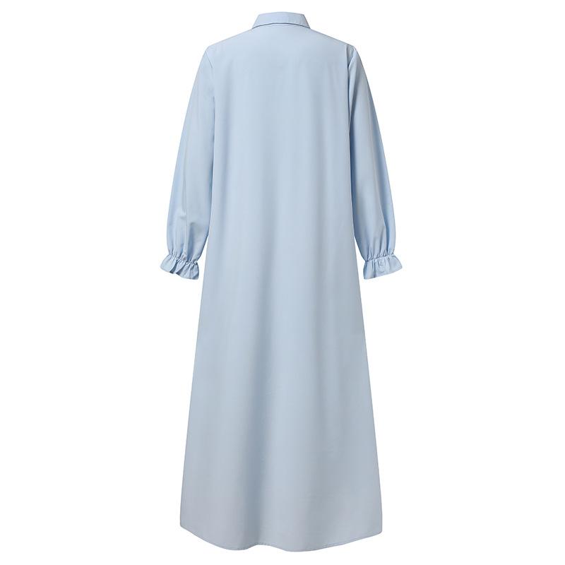 Мусульманская одежда для женщин Платья Сплошной цвет Платье-рубашка с длинными рукавами Повседневный карманный халат Musulman Дубай Мусульманский кафтан Мусульманские платья Плюс Размер S-5XL