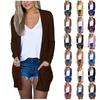 Women's Cardigan Loose Casual Solid Color Long Sleeved Pocket Top Coat