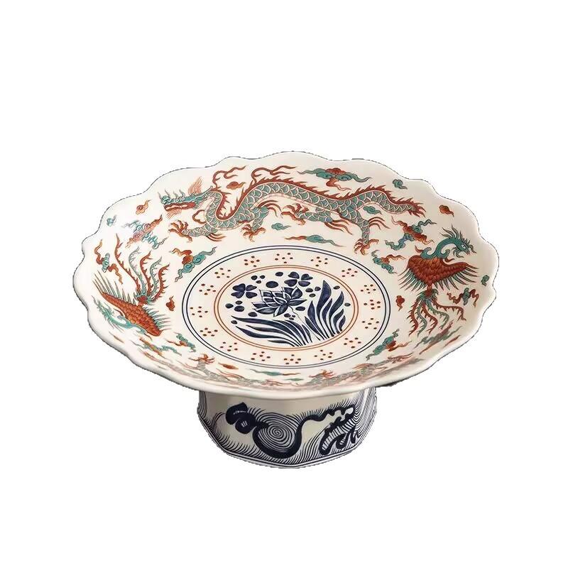 Китайская фруктовница для дома гостиной журнального столика закусок высокая тарелка керамическая национальный стиль тарелка для угощений сервировочная тарелка