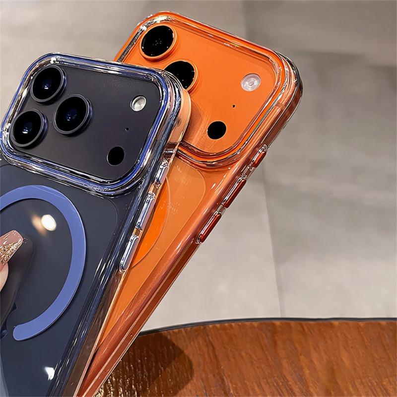 Прозрачный чехол для телефона для iPhone 17 16 15 14 13 Pro Max Plus 17 Air 16e Прозрачный для Magsafe Магнитный Беспроводной Металлический Чехол для Кнопок