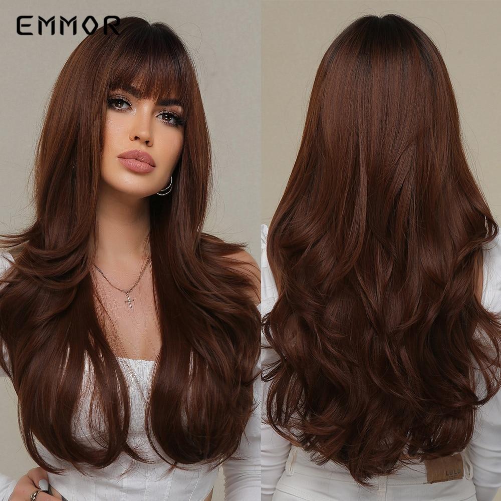 Synthetic Ombre Blonde Platinum Wigs Long Wavy Wig for Women with Bangs Party Daily Heat Resistant Fibre Hair Wigs