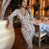 Fall Fashion Hooded Cardigan Top Leopard-print High-waisted Sheath Suit Pants