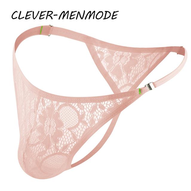 Мужские сексуальные кружевные стринги с боковой пряжкой, регулируемый ремень, стринги, нижнее белье, экзотические кружевные прозрачные трусики, мини-манкини для нижней части тела