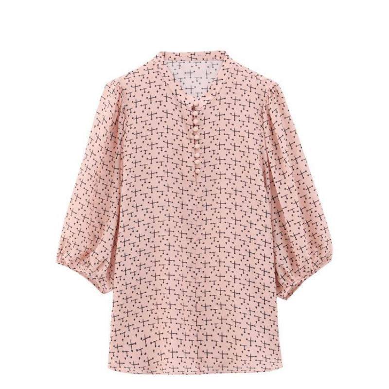 Шифоновая рубашка с цветочным принтом, новая осенне-летняя блузка с короткими рукавами, женская одежда